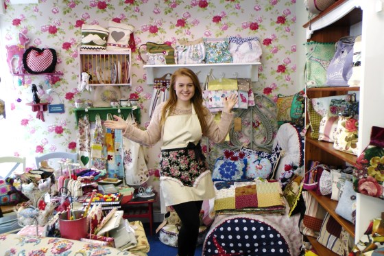 Sarah Redman in Cotton Candy Designs, Wearing a customised apron